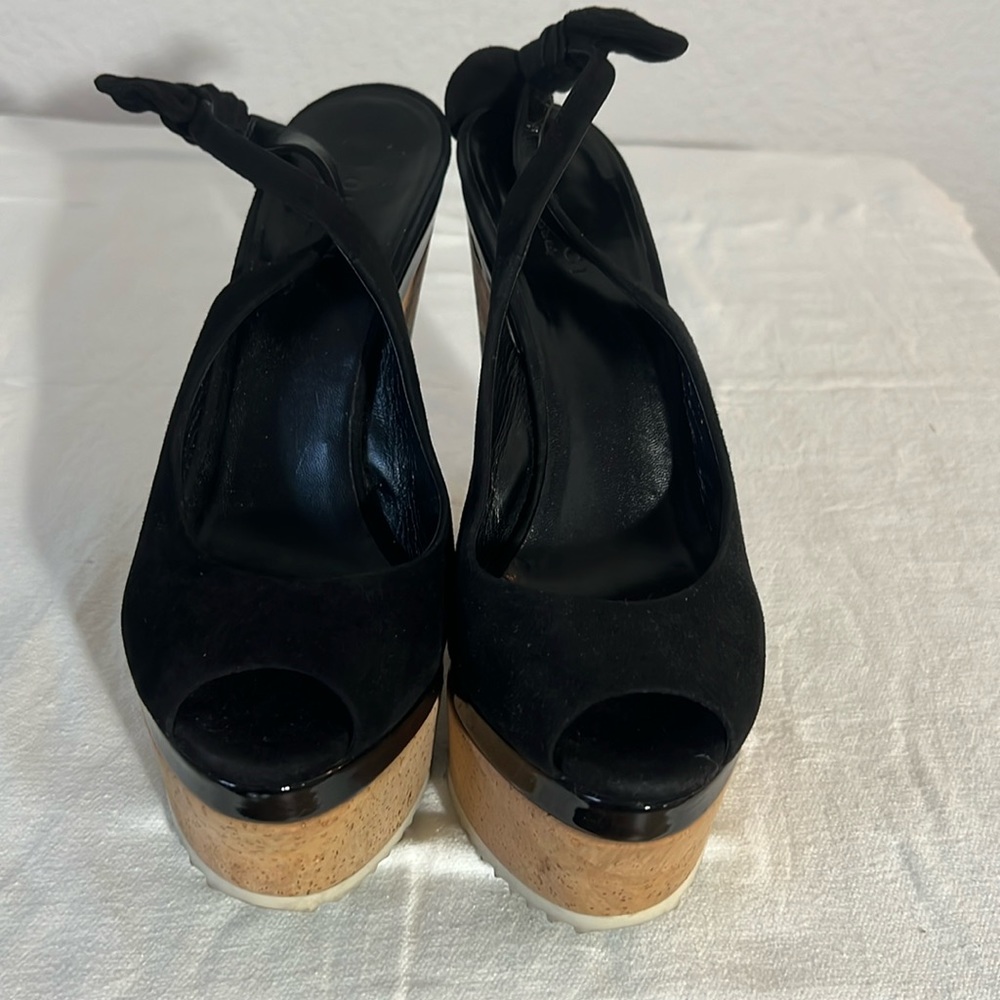 Gucci Black Suede Slingback Tattoo Wedge